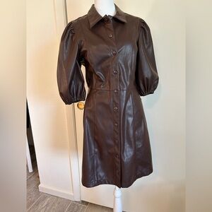 Lucy Paris Plum Vegan Leather Dress with Puff Sleeves and Modern Silhouette